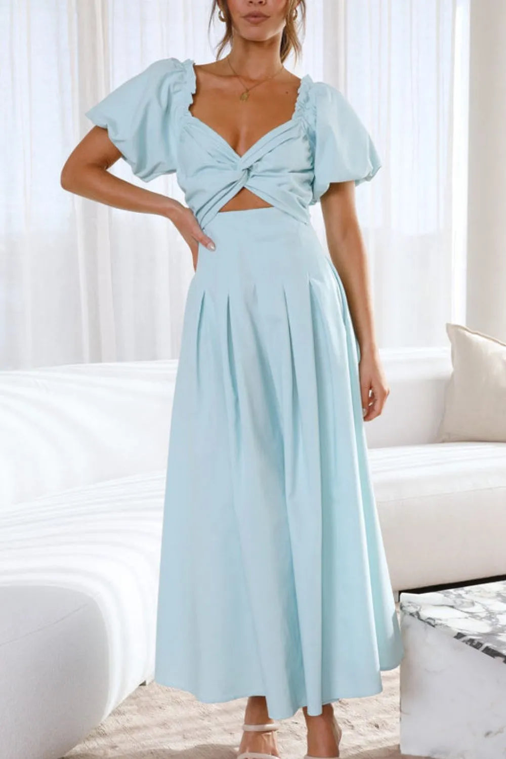 Sweetheart Neck Puff Sleeve Dress