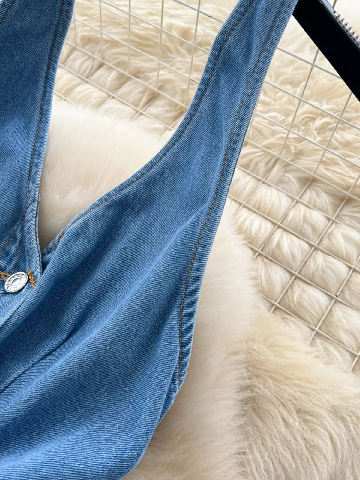 Halter Neck Button-Down Denim Dress in Blue