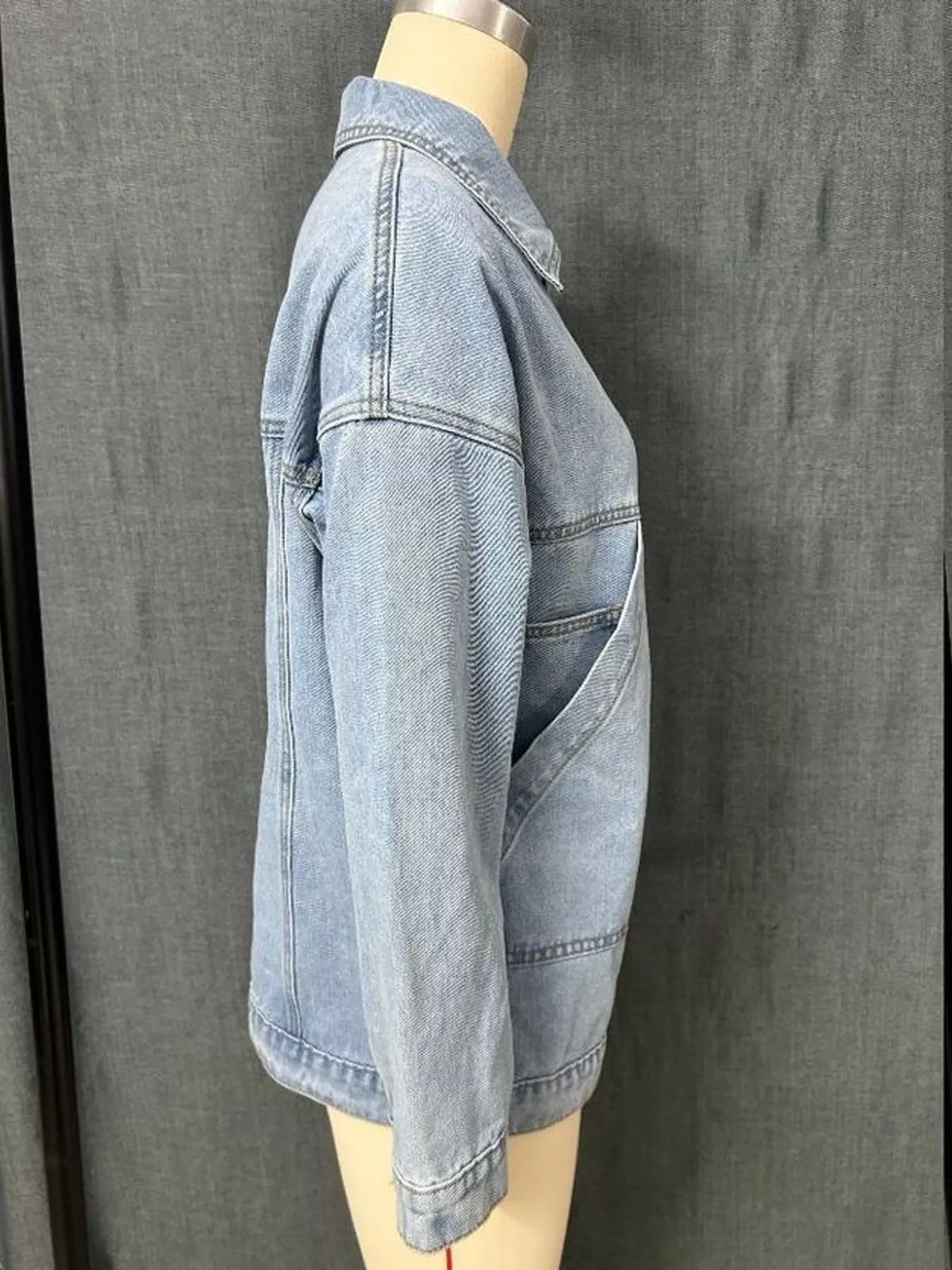Oversized Dropped-Shoulder Denim Jacket in Light Blue