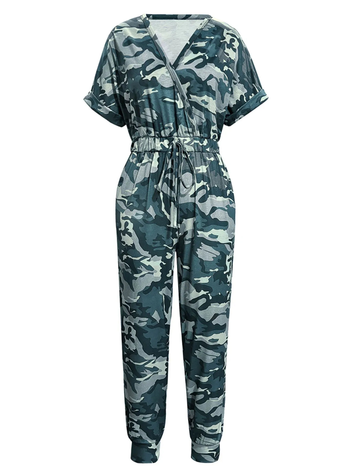 Drawstring Waist Short Sleeve Jumpsuit