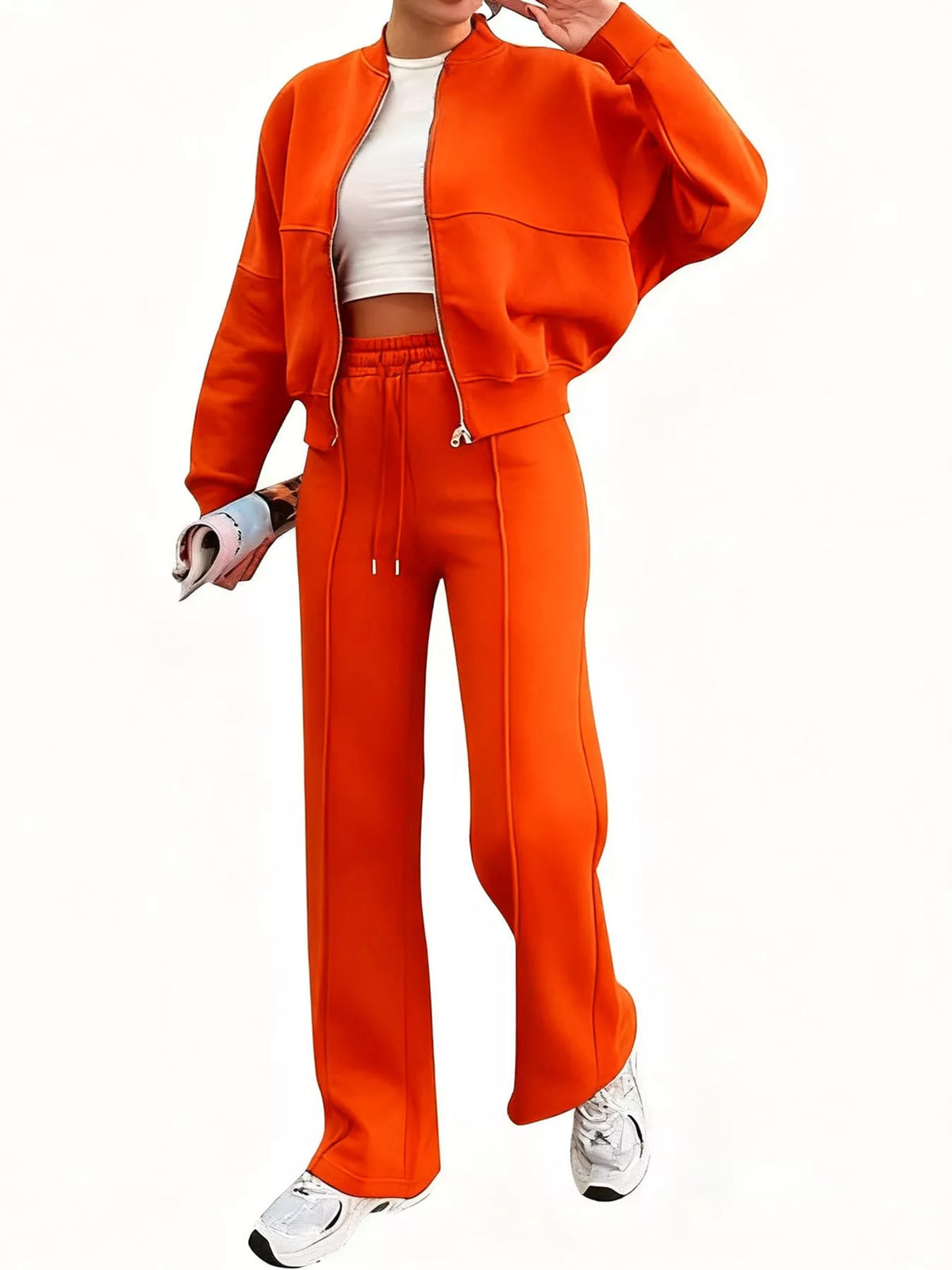 Zip-Up Jacket and Wide-Leg Sweatpants Set
