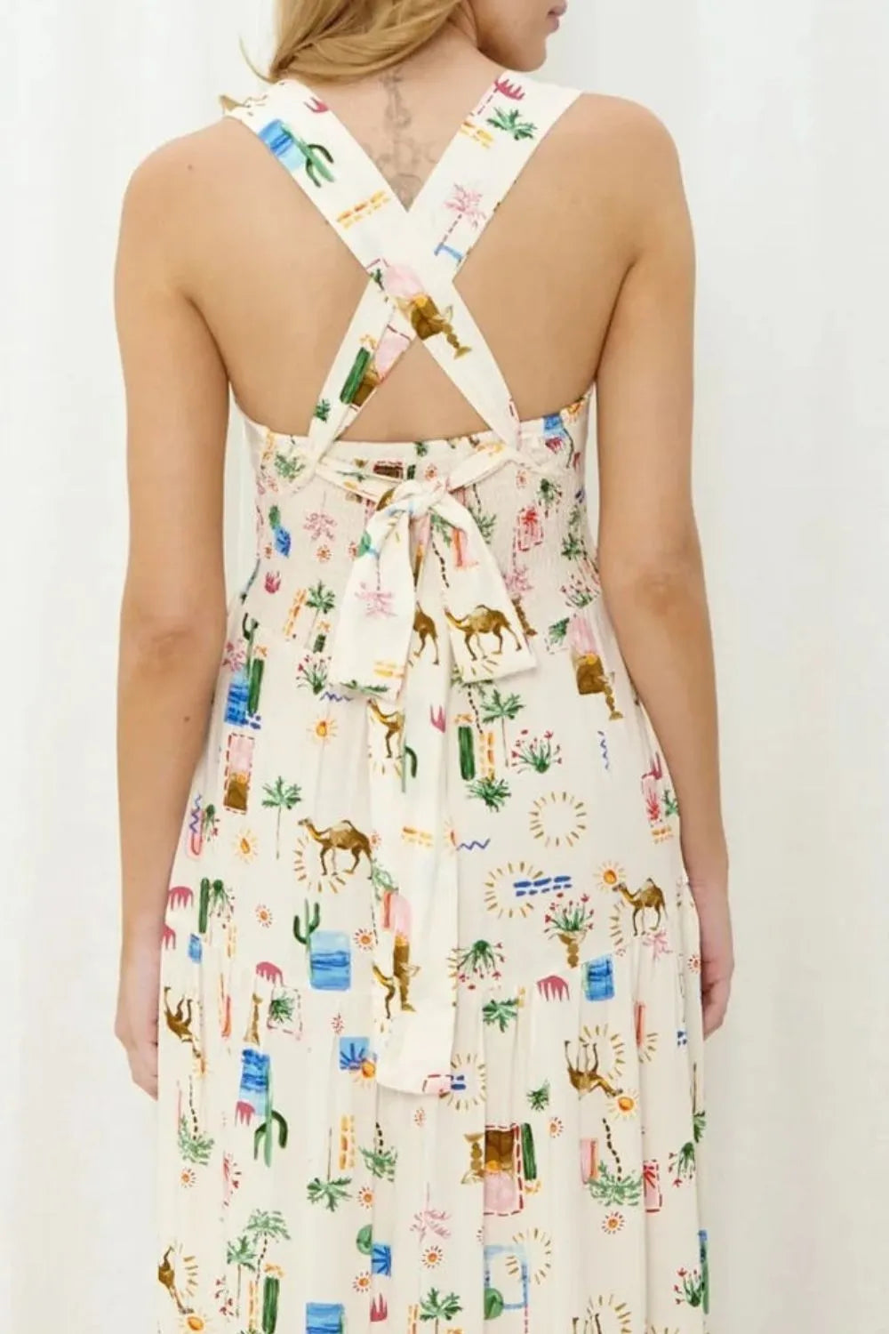 Printed Square Neck Wide Strap Maxi Dress by Shenori