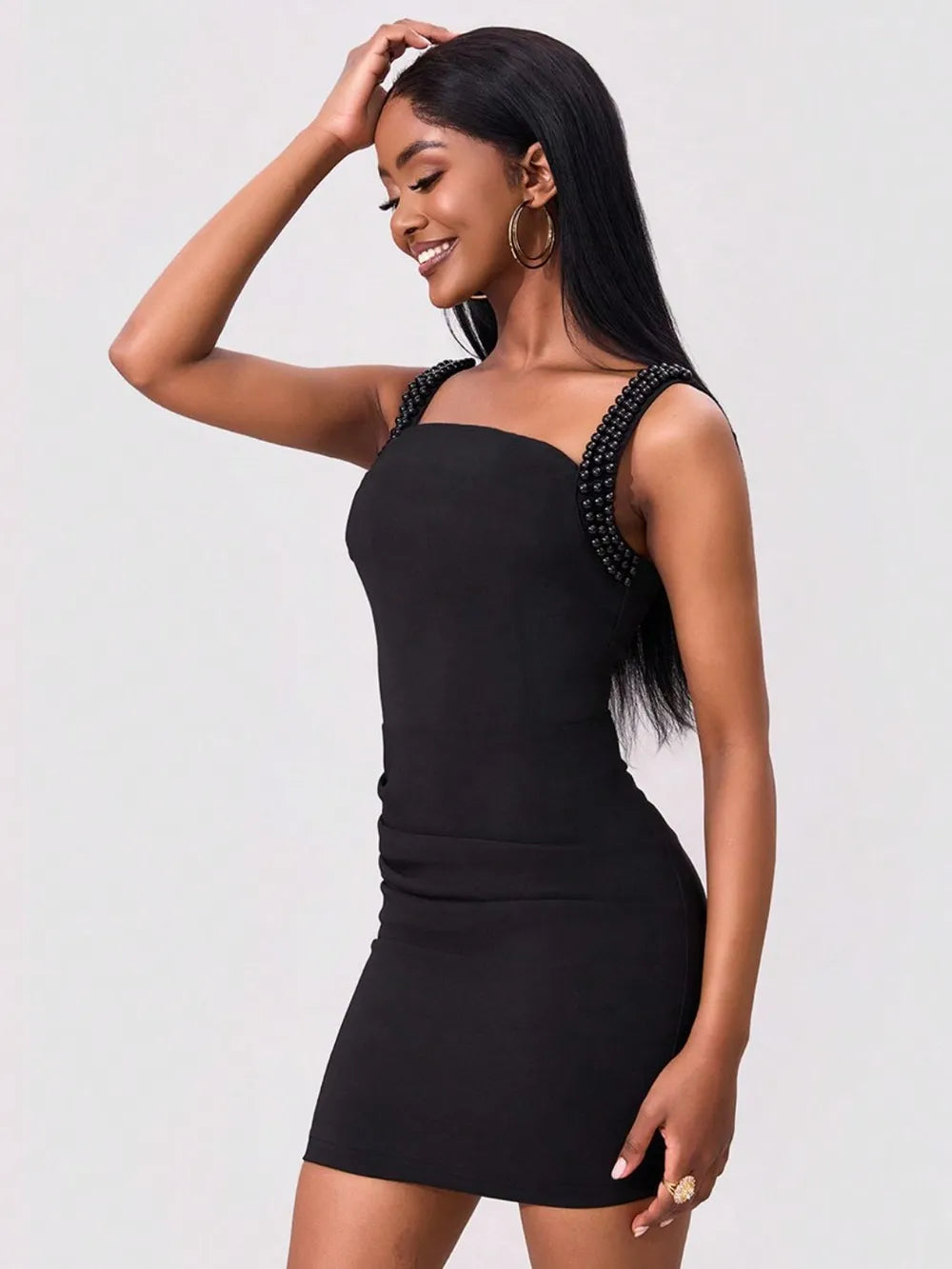 Bead Trim Wrap Dress in Black by Jubilair