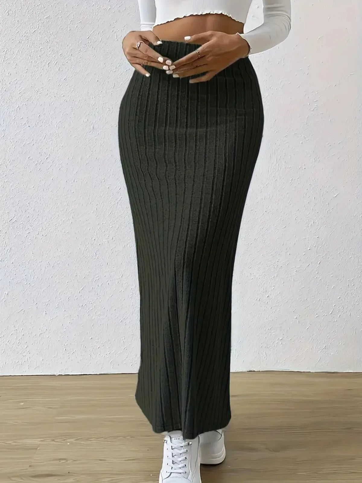 High-Waisted Ribbed Knit Maxi Skirt