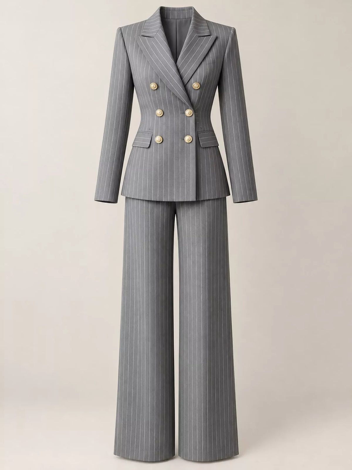 Double-Breasted Pinstripe Blazer and Pants Set