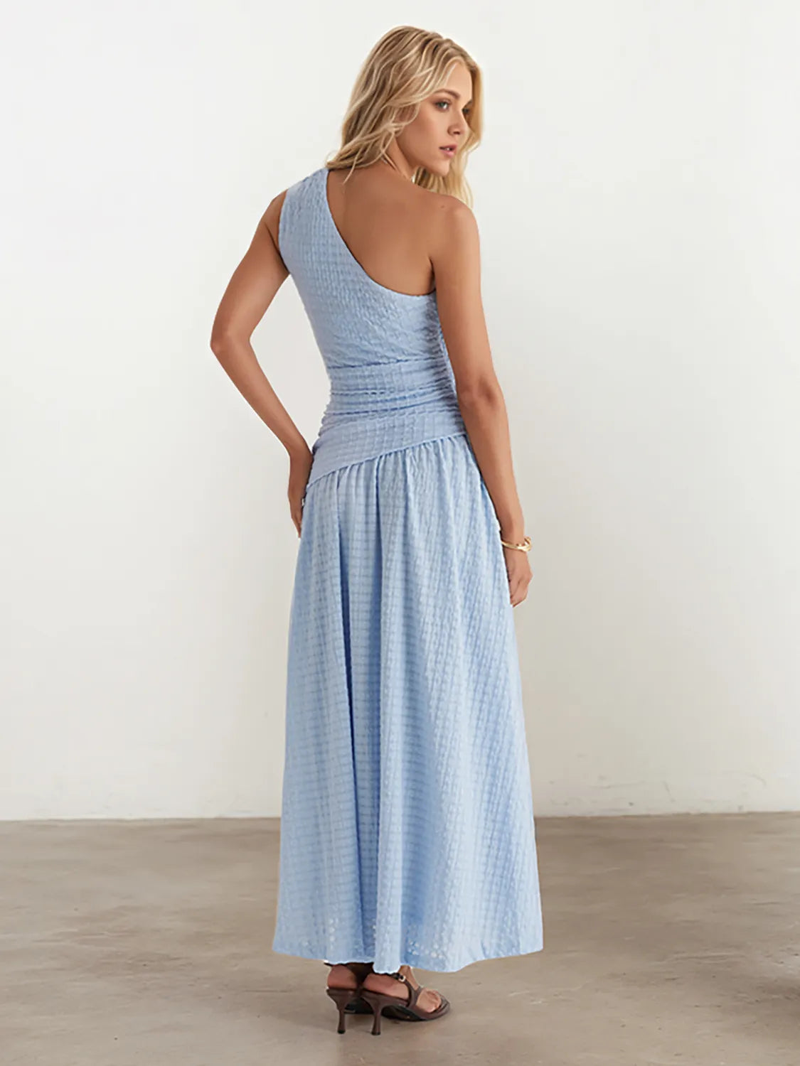 Textured Single Shoulder Dress in Light Blue