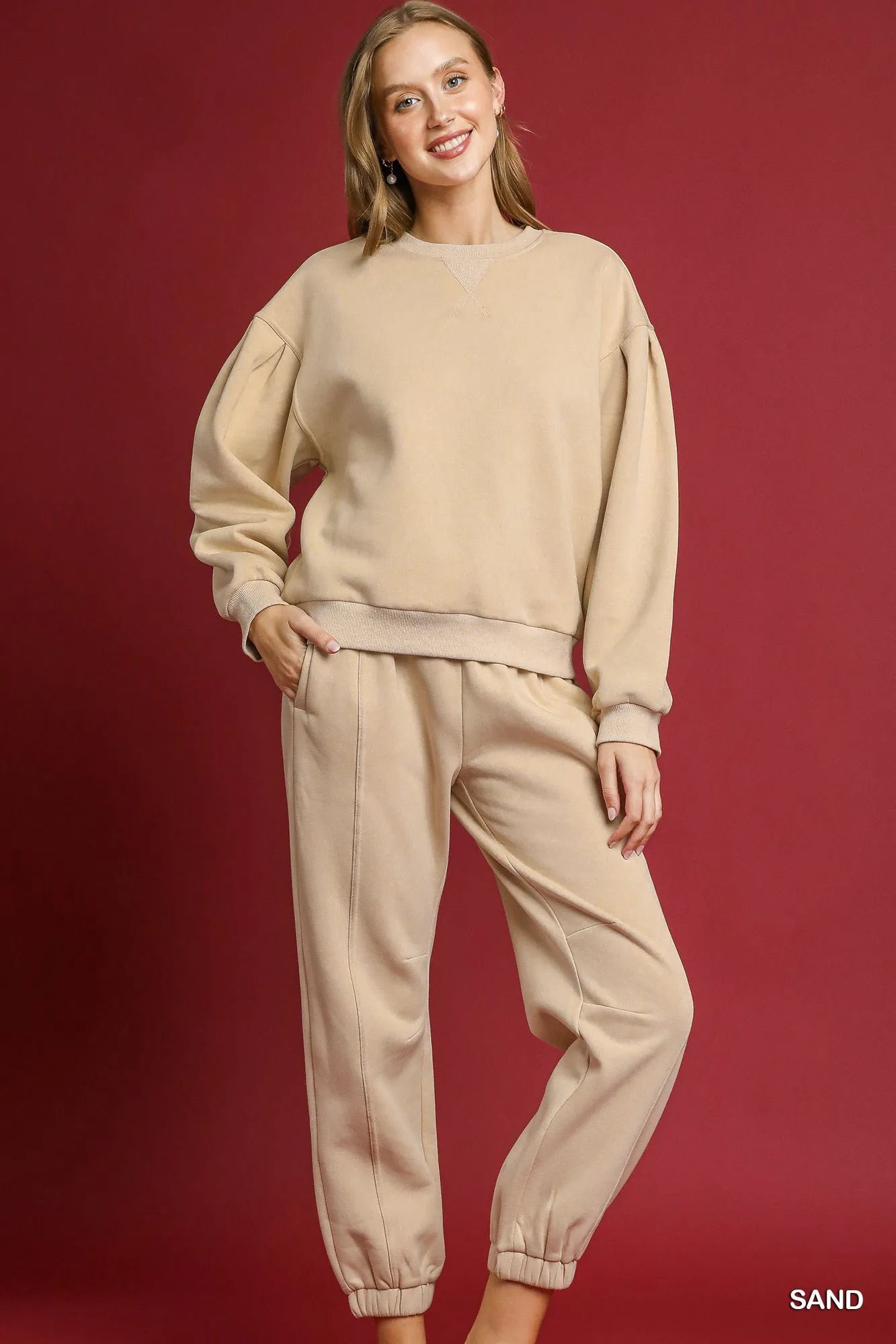 Umgee Fleece Jogger Pants in Sand