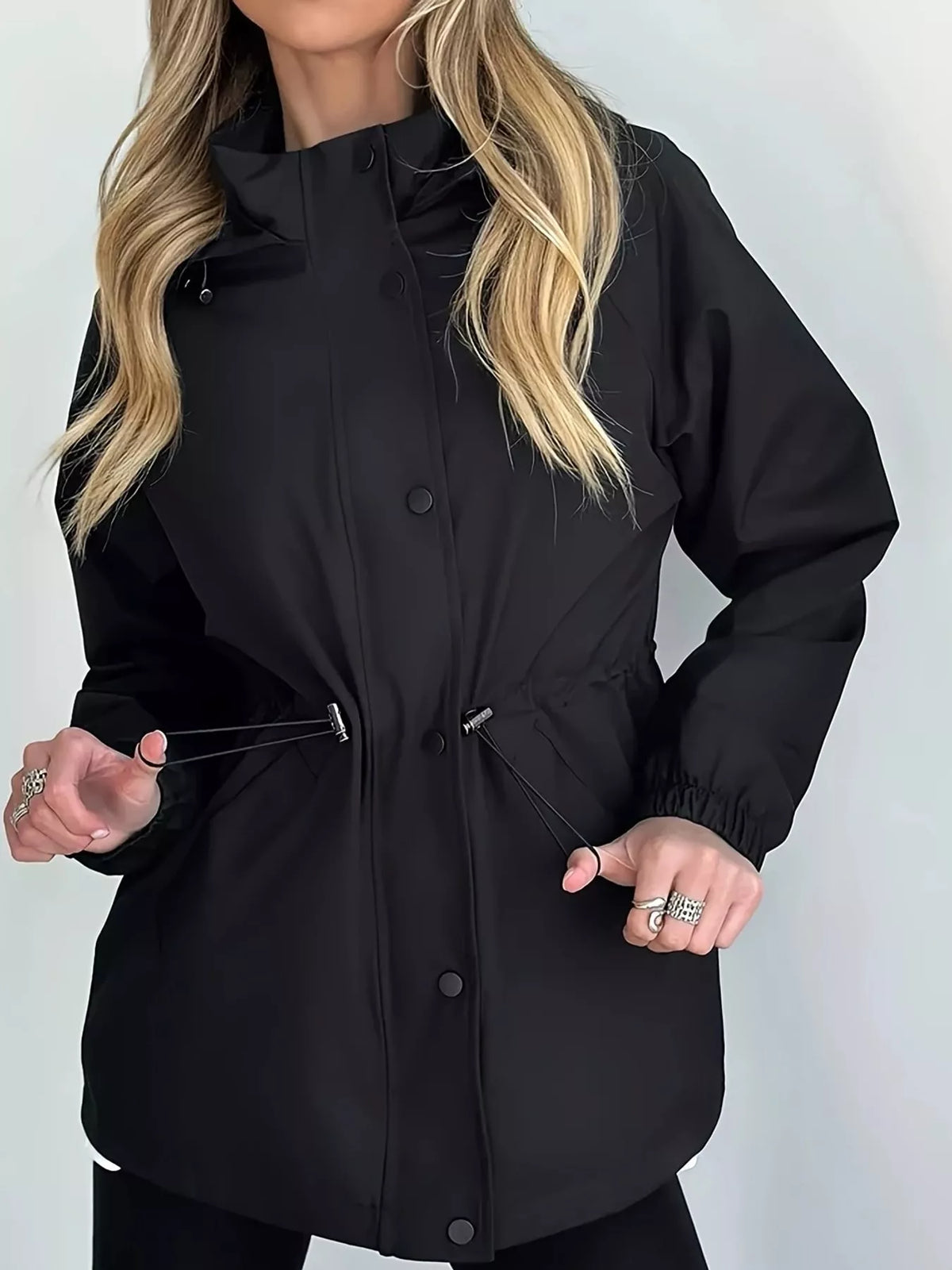 Hooded Drawstring Waist Windbreaker Jacket