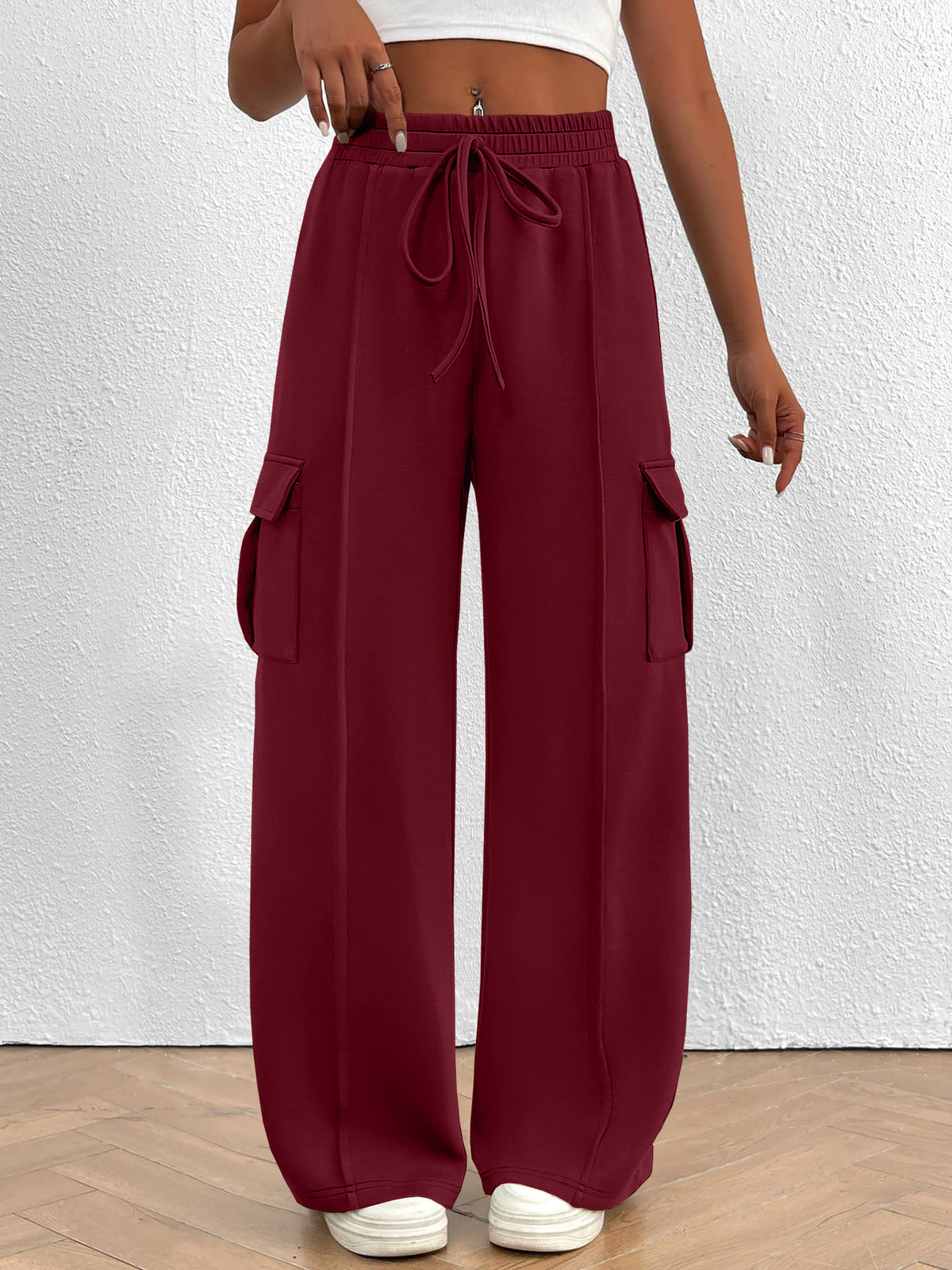 High-Waisted Drawstring Cargo Pants