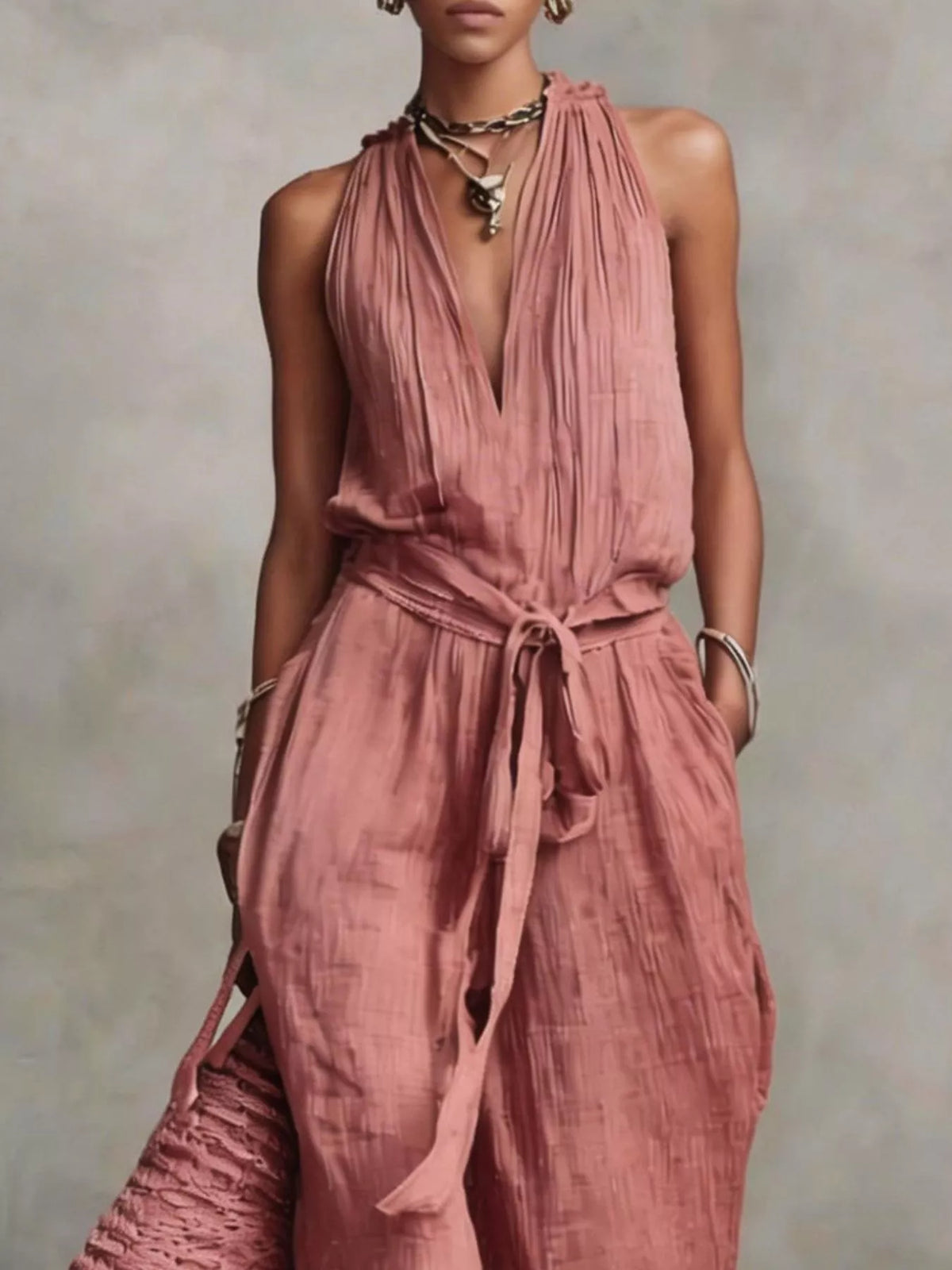 Sleeveless Tie-Waist Wide-Leg Jumpsuit