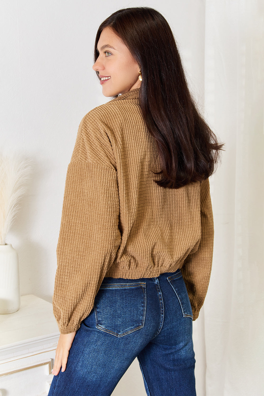 Long Sleeve Dropped Shoulder Jacket in Camel
