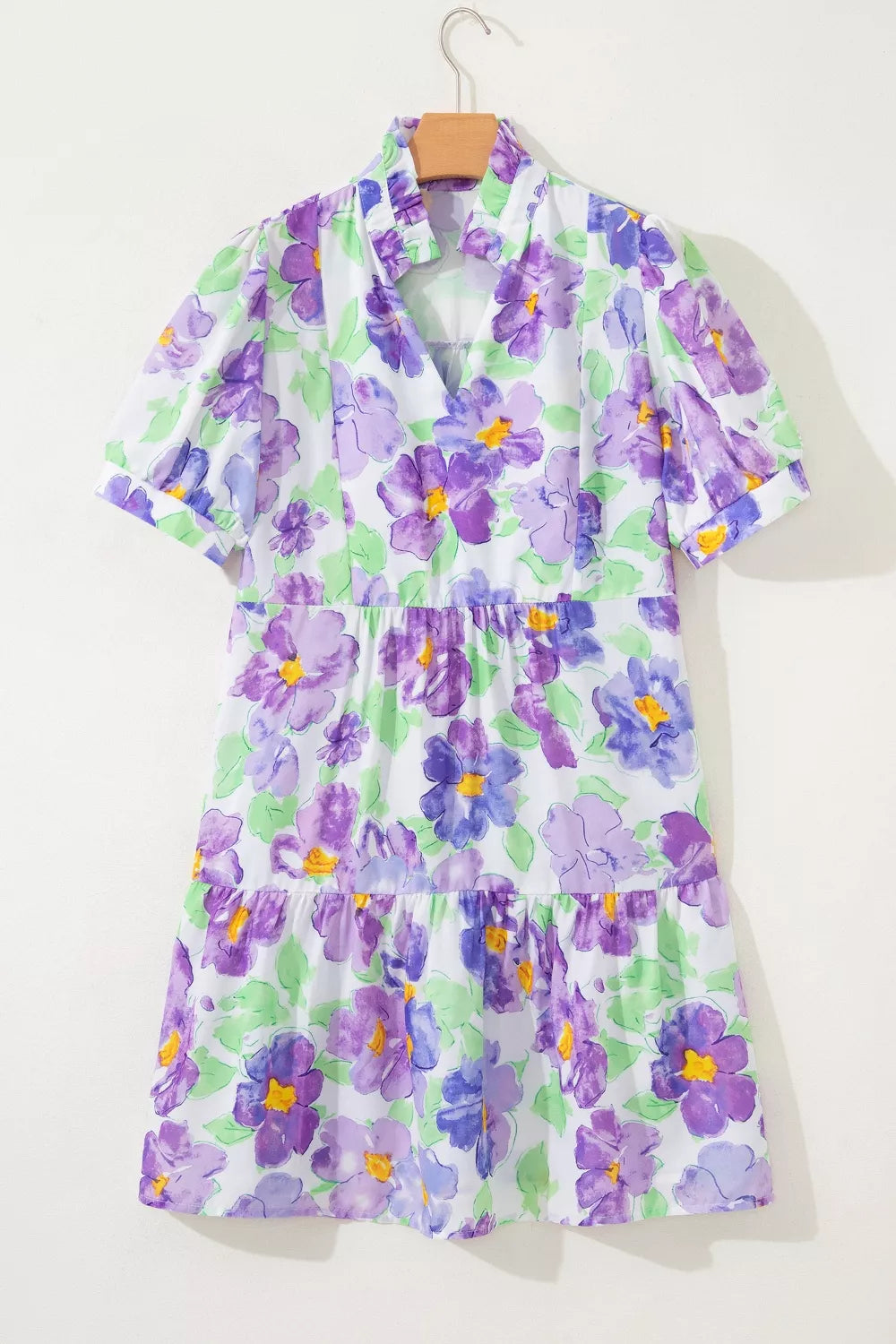Floral Tiered Ruffle Mini Dress in Lilac