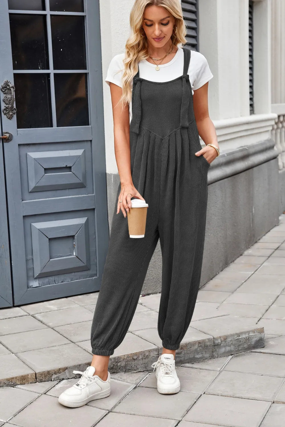Knotted Strap Overalls with Pockets