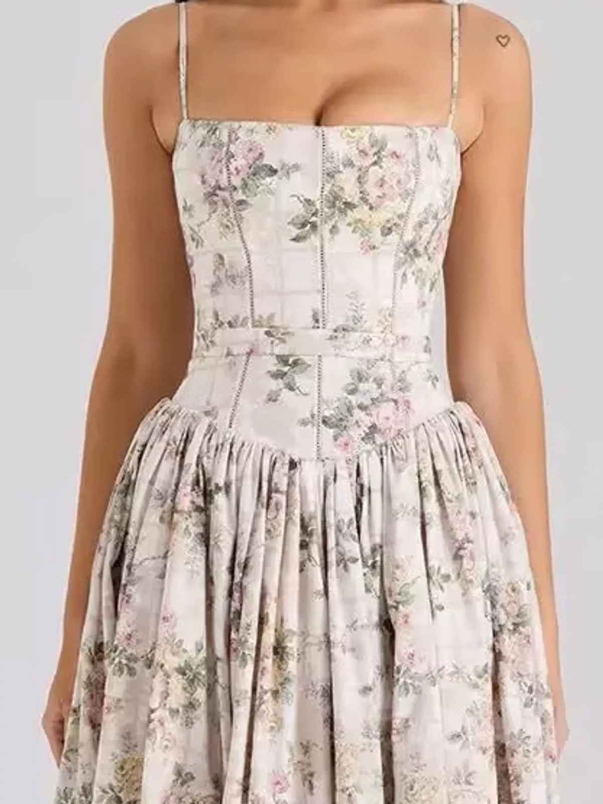 Floral Spaghetti Strap Midi Dress in White