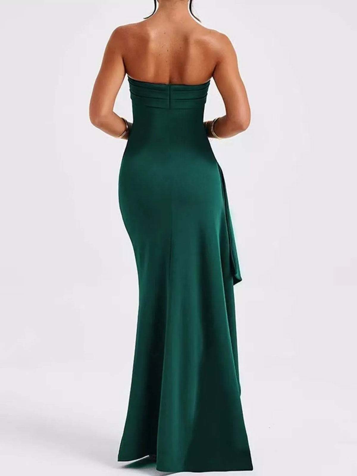 Strapless Ruffled High-Slit Maxi Dress