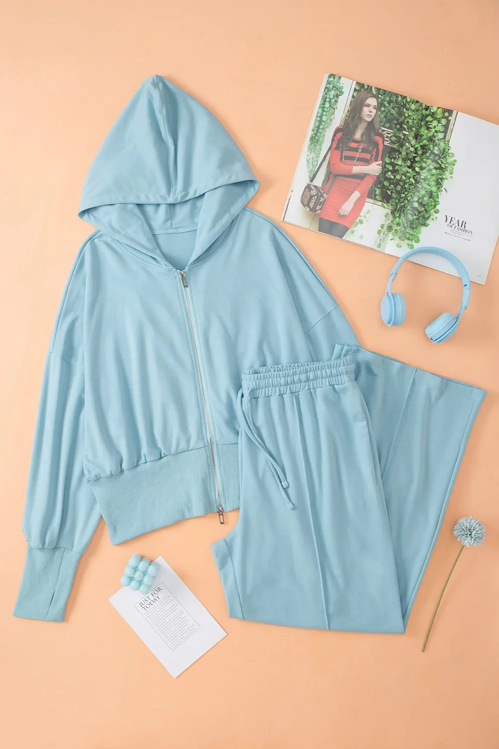 Zip-Up Hoodie and Drawstring Pants Active Set