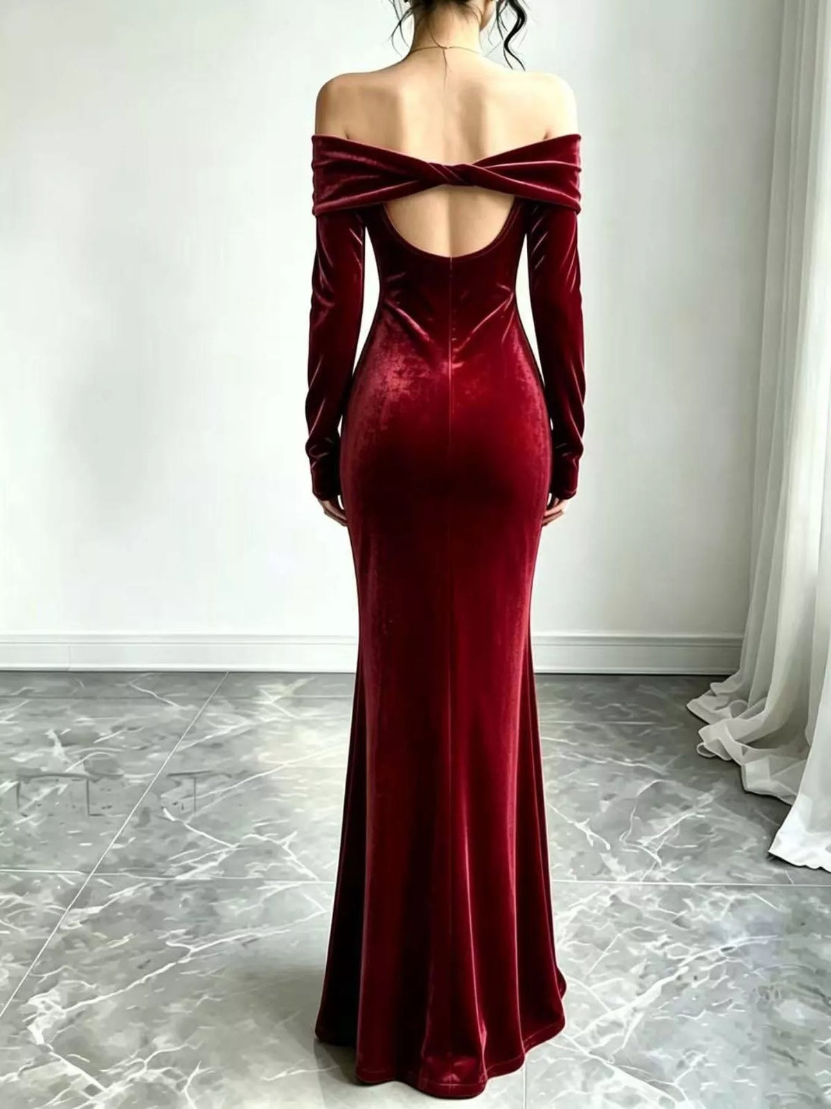 Off-Shoulder Ruched Mermaid Maxi Dress
