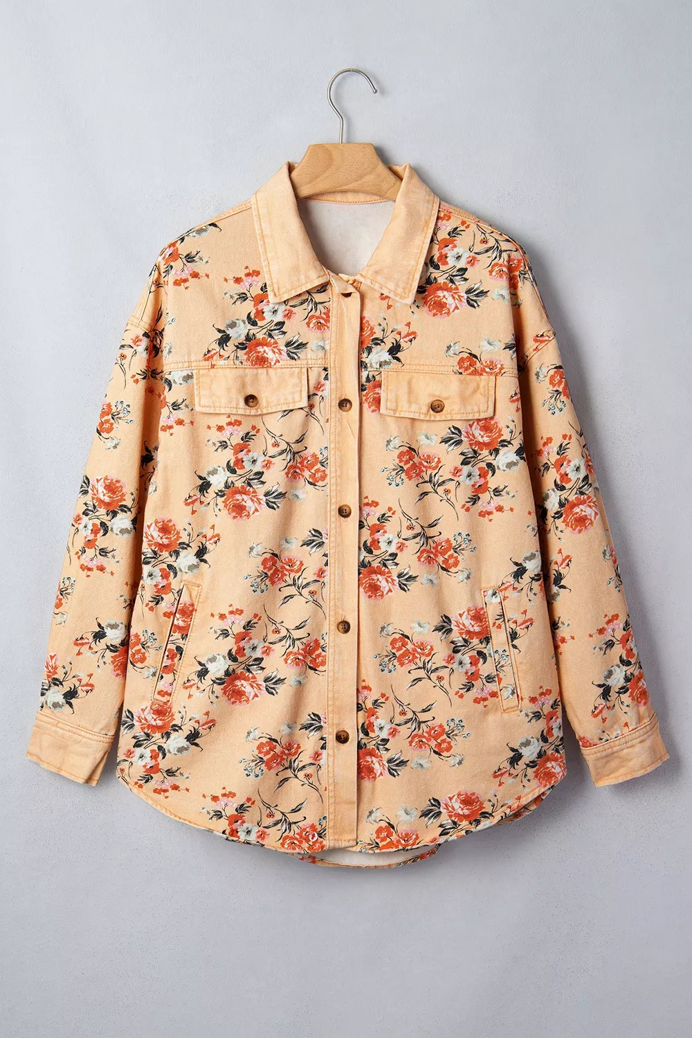 Floral Print Denim Jacket in Tan
