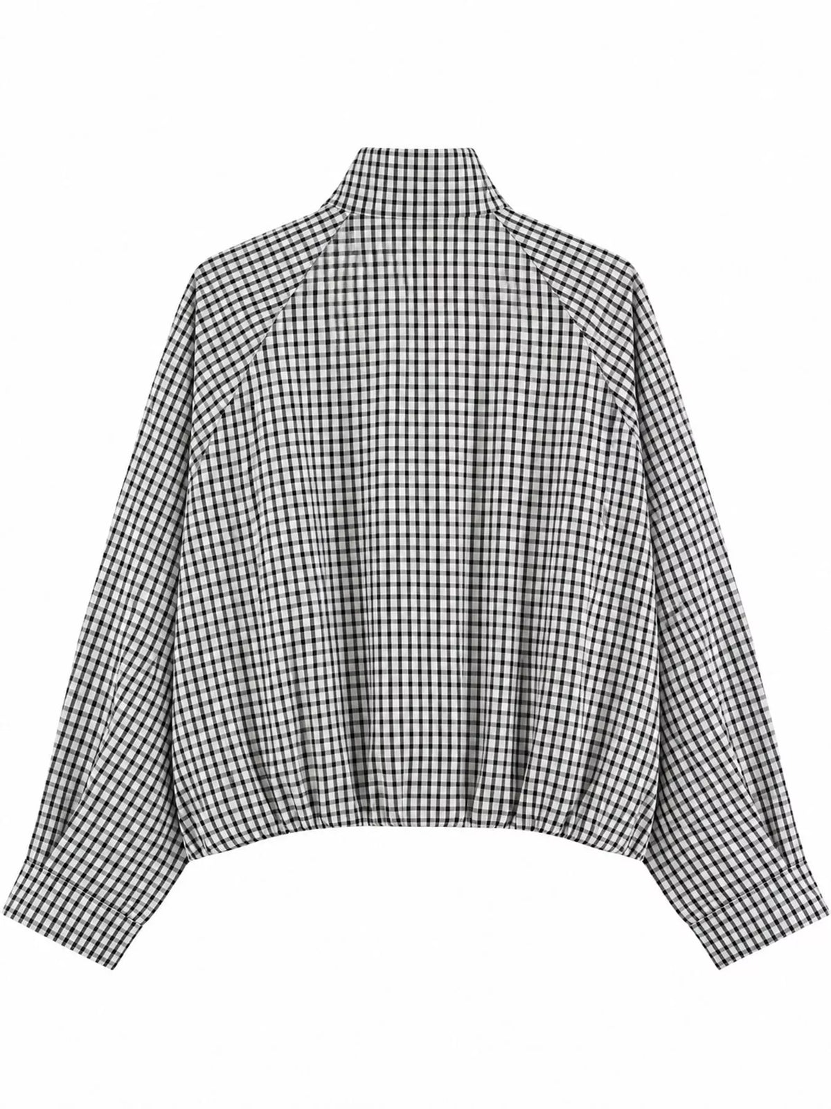 Plaid Stand-Collar Cropped Jacket