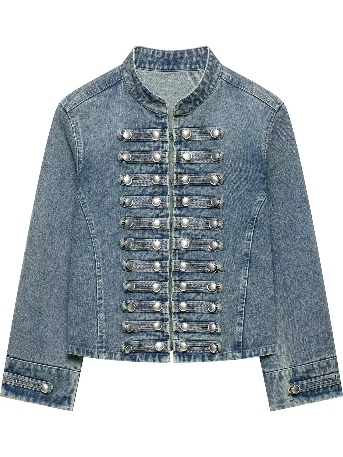 Decorative Button Cropped Denim Jacket