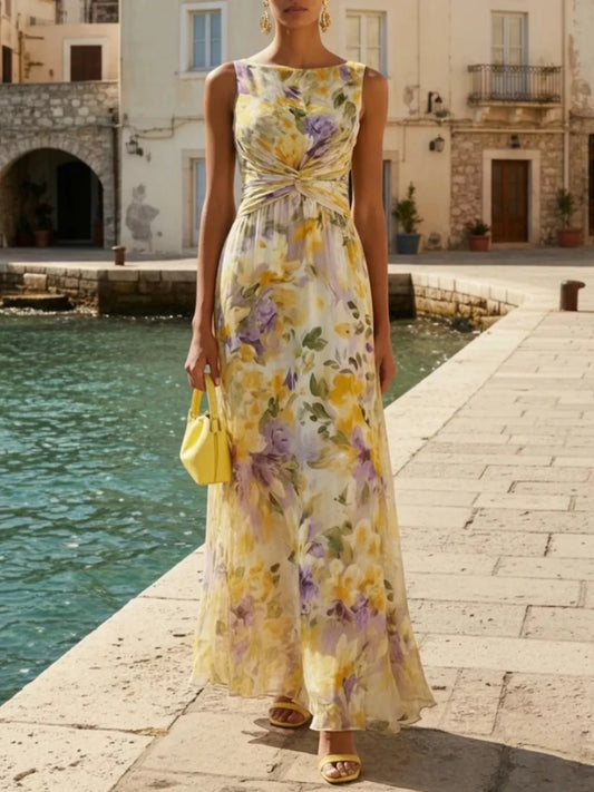 Floral Twist-Front Maxi Dress in Yellow