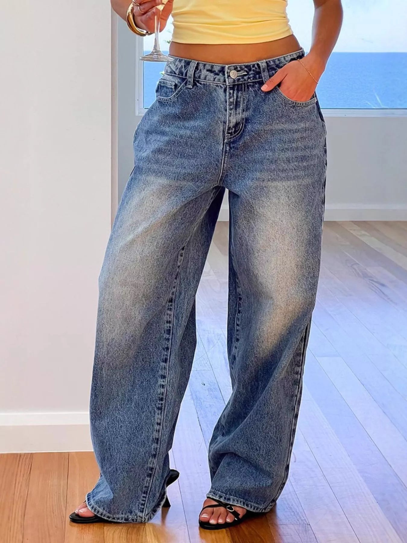 Wide Leg Denim Jeans in Blue