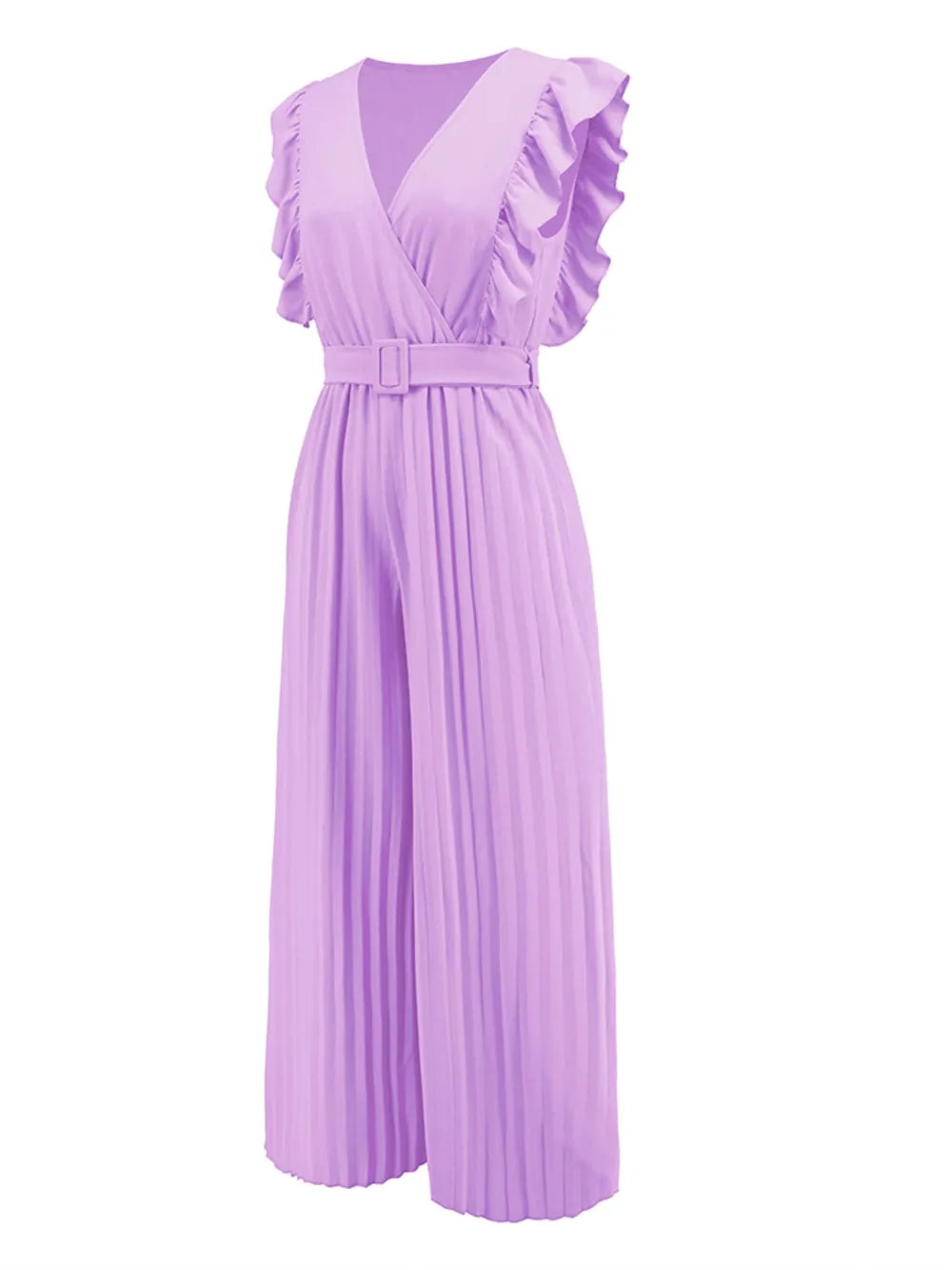 Ruffled Surplice Cap-Sleeve Jumpsuit