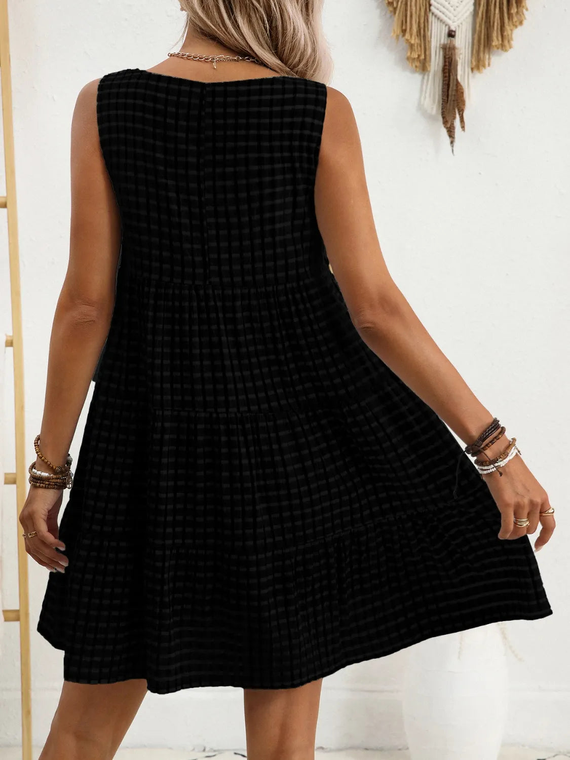 Plaid Round Neck Mini Dress
