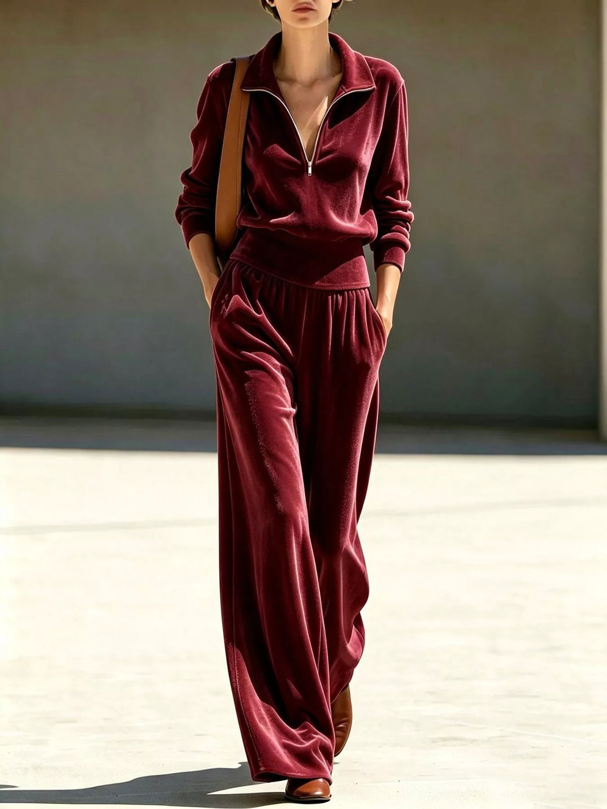 Half-Zip Sweatshirt and Wide-Leg Pants Set