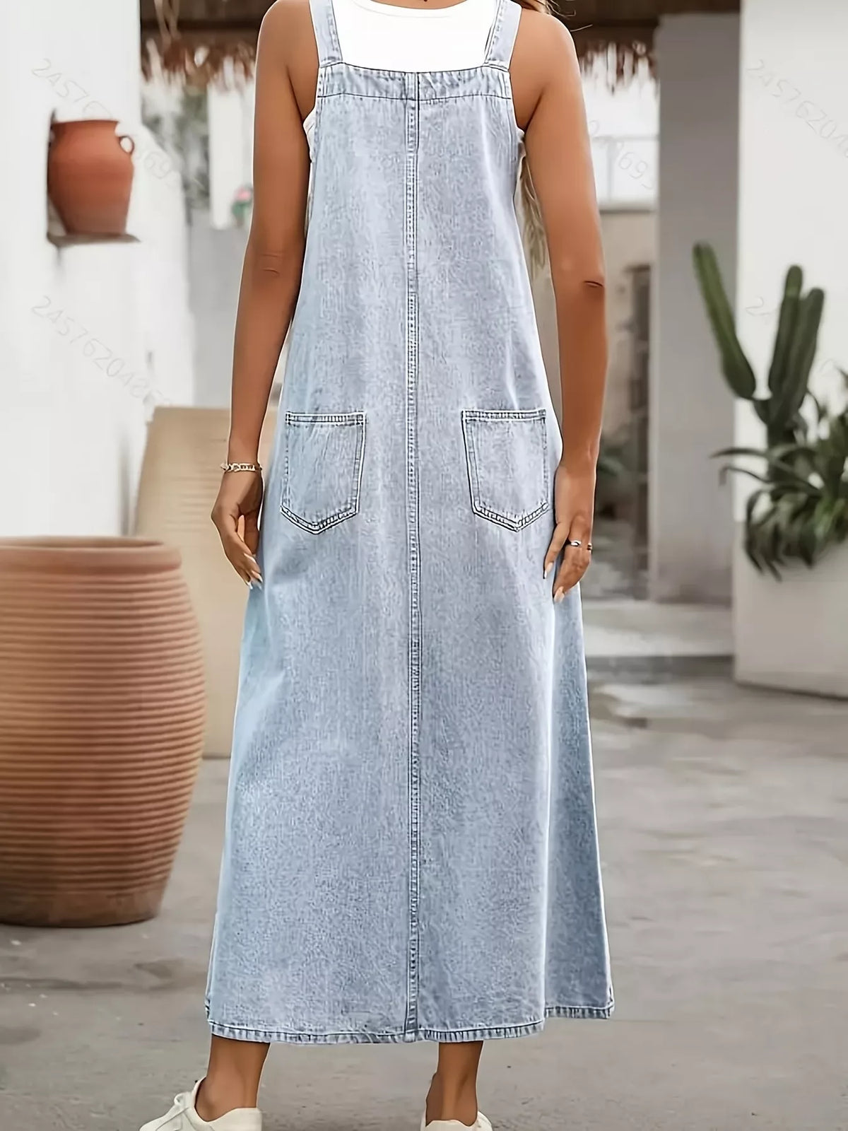 Denim Overall Dress in Sky Blue