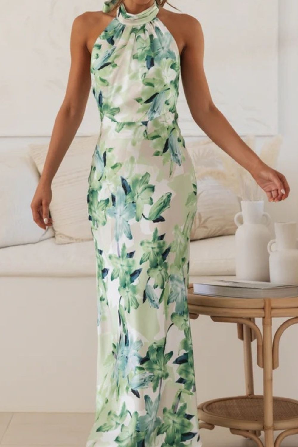 Floral Halter Neck Maxi Dress with Side Slit