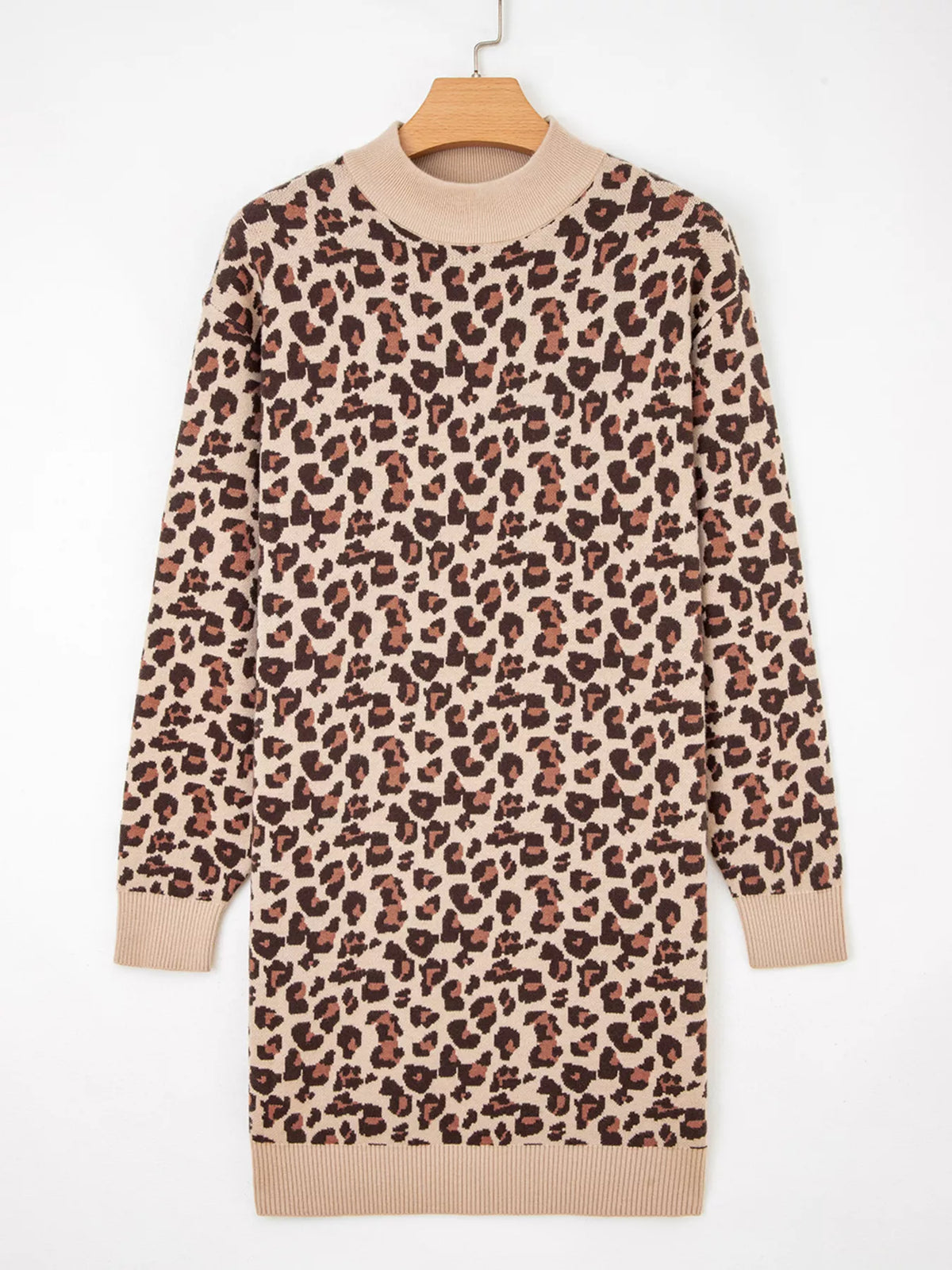 Leopard Print High-Neck Shift Mini Dress