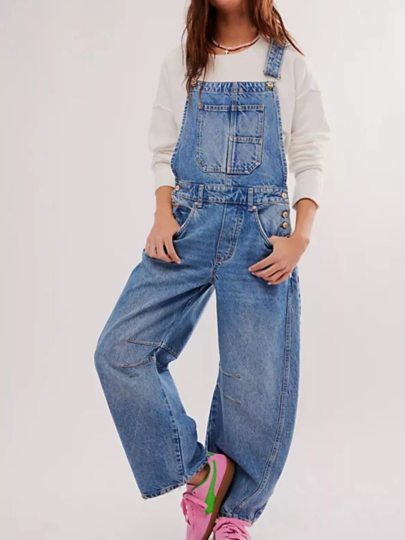 Wide Strap Wide Leg Denim Overalls by Dreamy Drapes