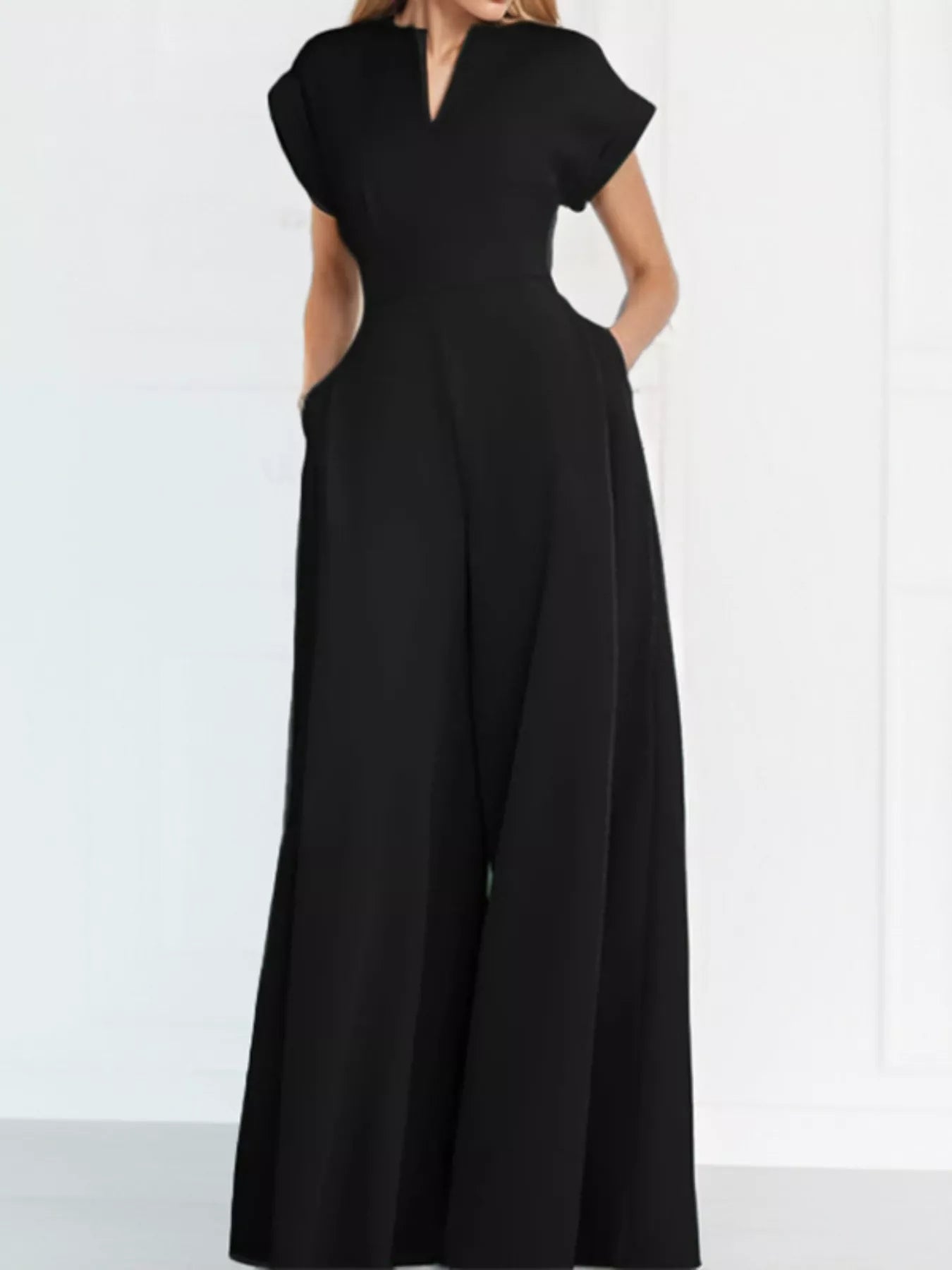 Notched Wide Leg Jumpsuit