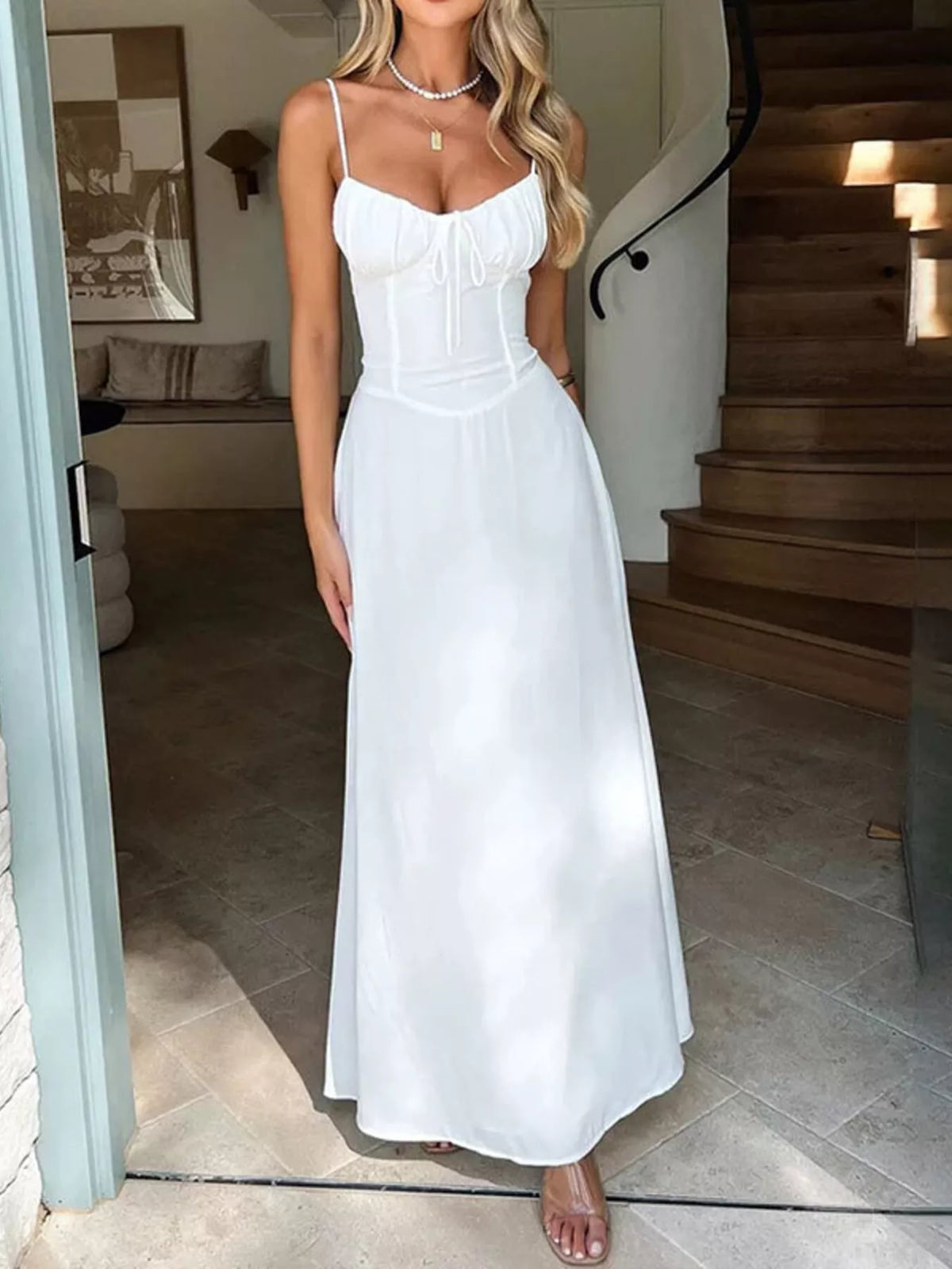 Tie-Front Spaghetti Strap Maxi Dress