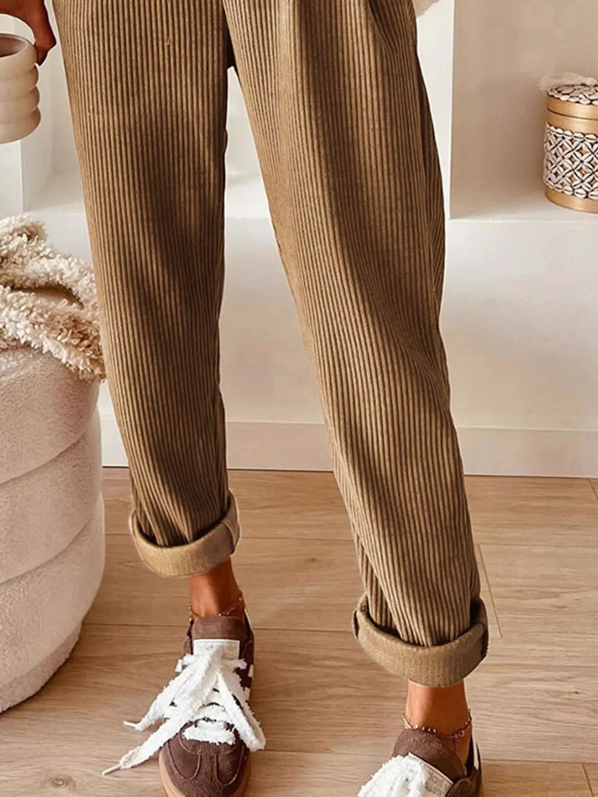 Corduroy Drawstring Waist Pants
