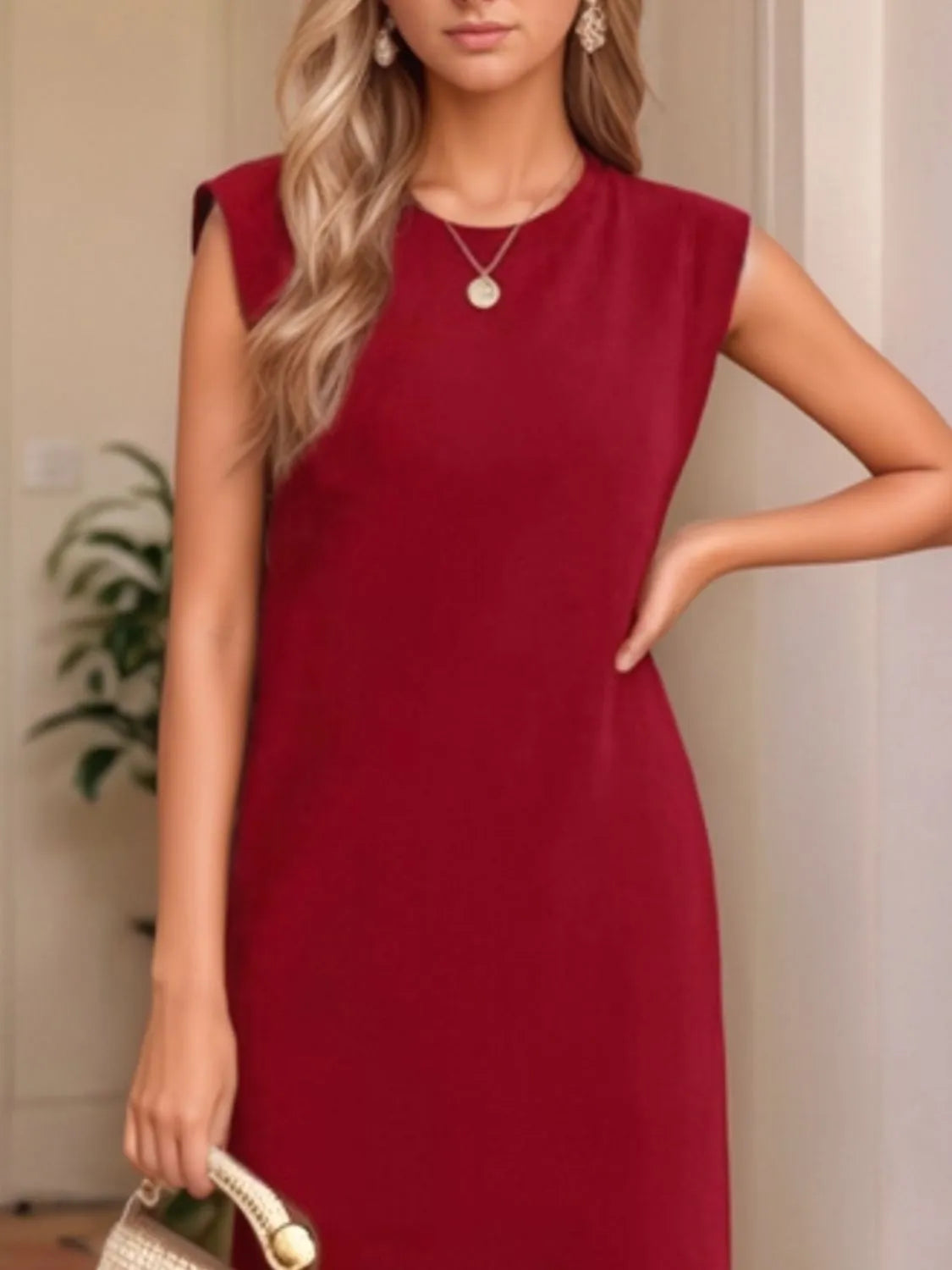 Plus Size Slit Round Neck Maxi Tank Dress