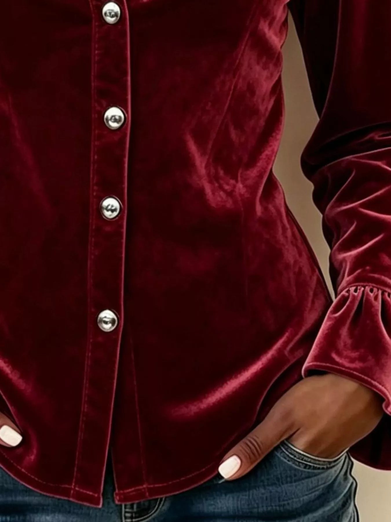 Button-Up Flounce Sleeve Shirt