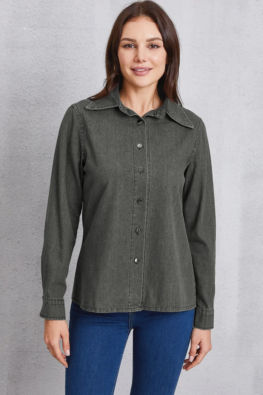 Collared Denim Top in Dark Gray by Y.Y@Denim