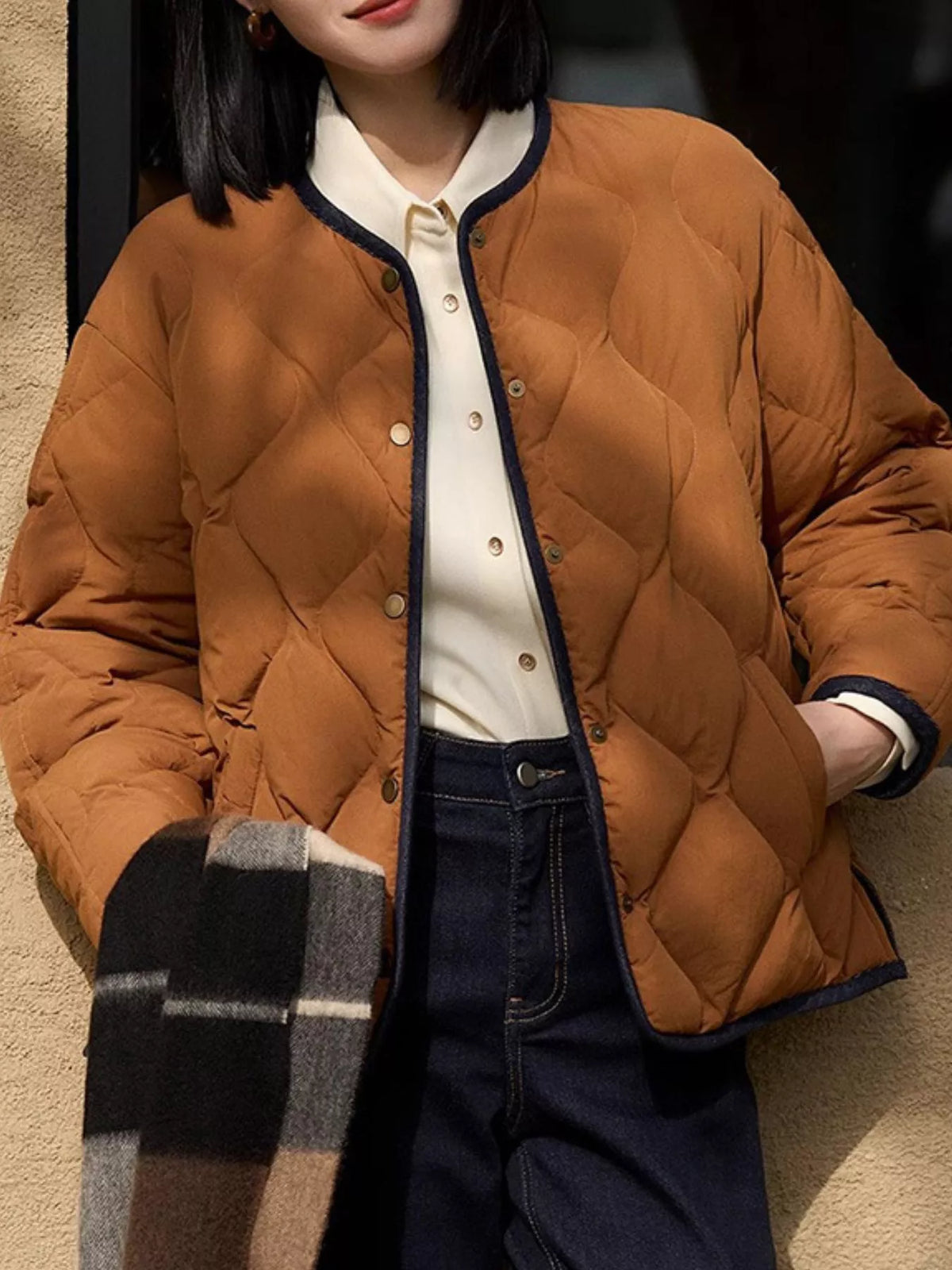 Diamond-Quilted Reversible Down Jacket in Dark