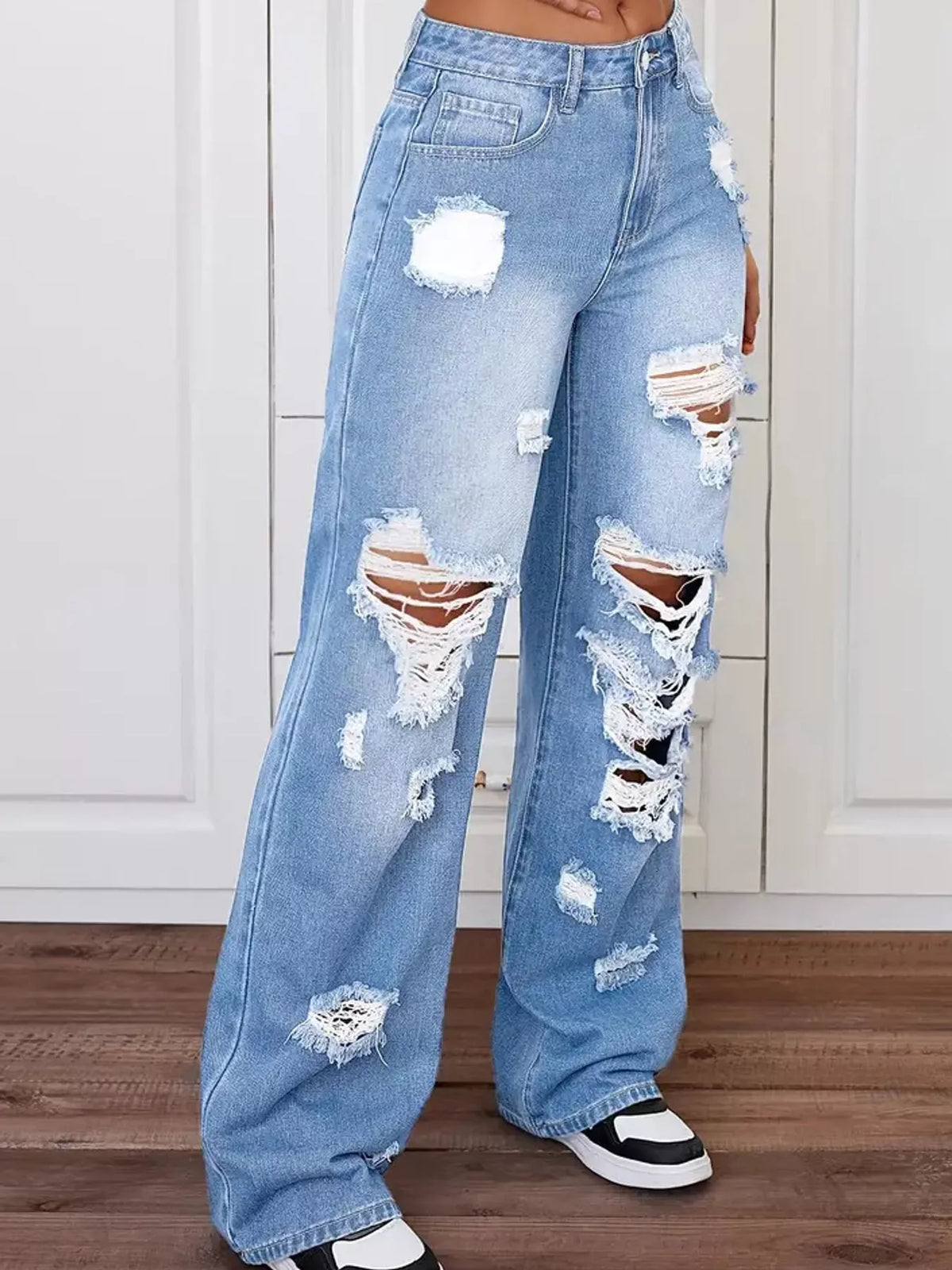 Distressed Wide-Leg Jeans