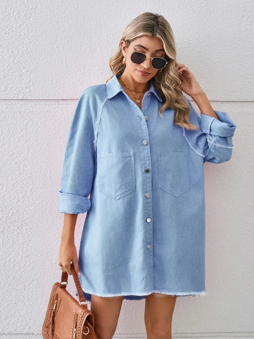 Raw Hem Button-Up Denim Dress by Manny