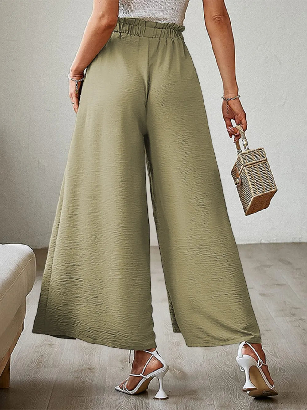 Wide Leg Pants with Tie and Slit