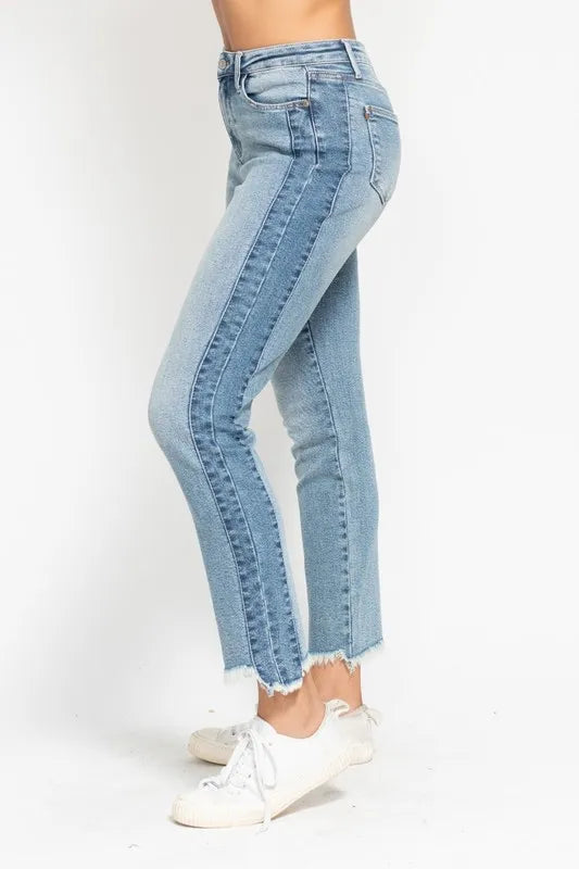 Judy Blue Slim Jeans with Fray Hem in Medium Wash in Md