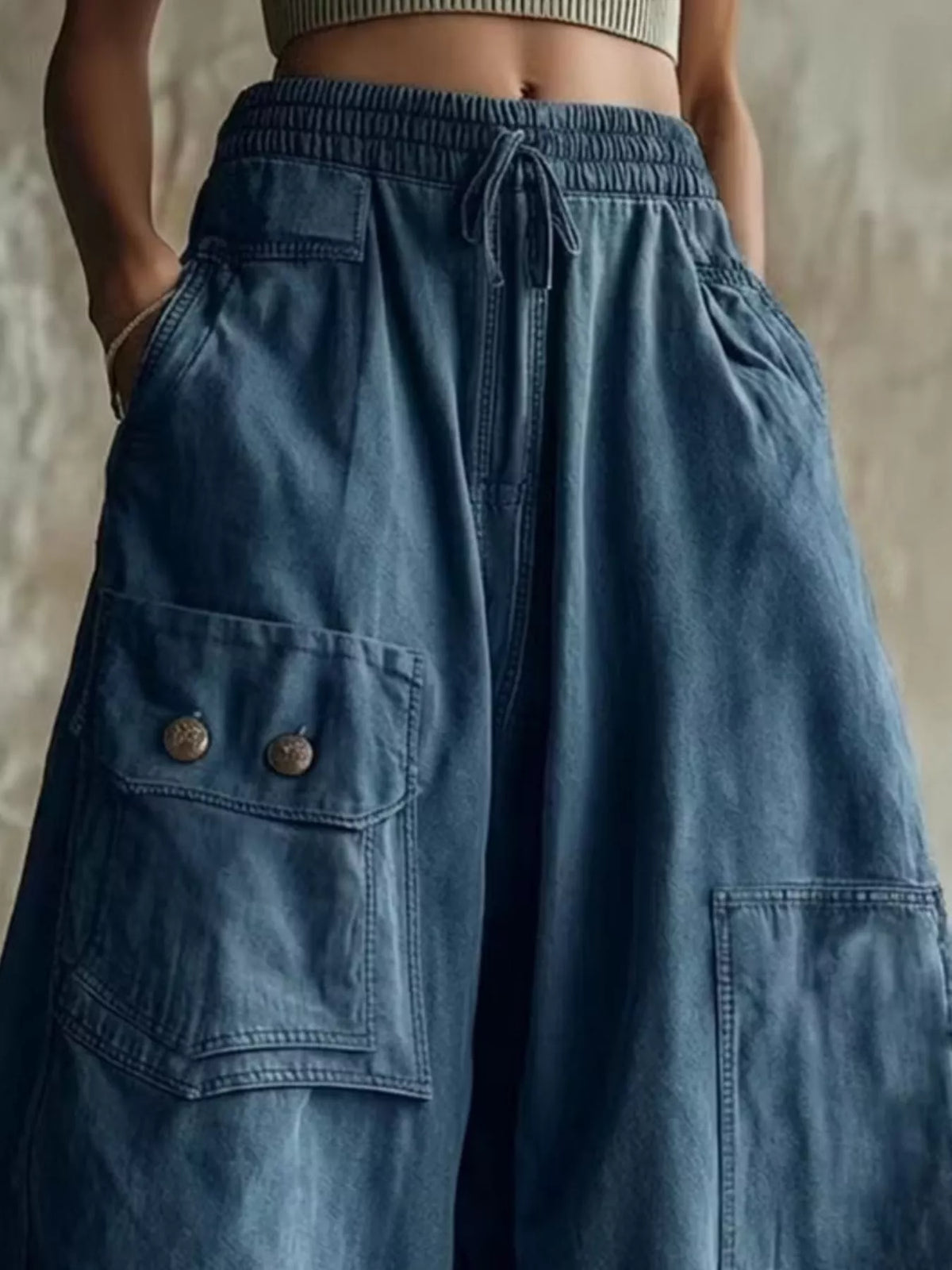 High-Waisted Wide-Leg Cropped Cargo Pants