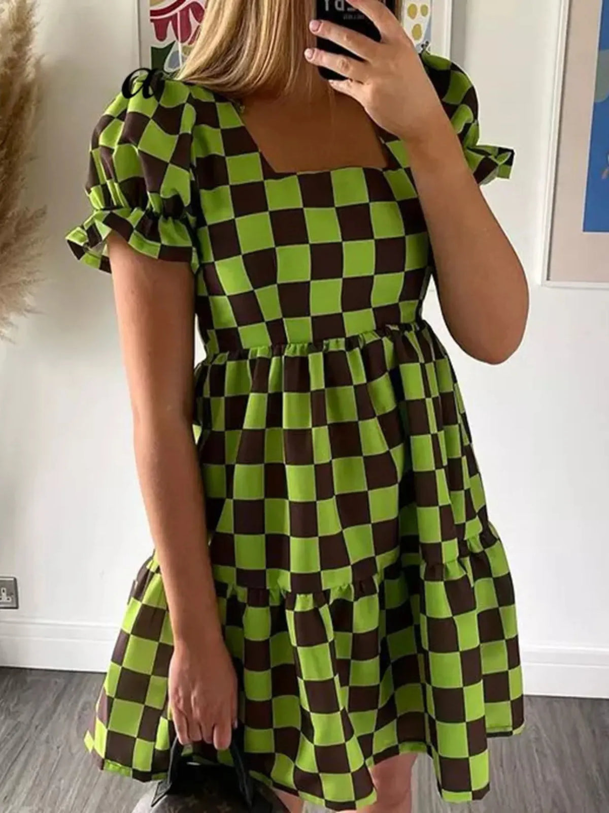 Checkered Tiered Mini Dress by ArtisticExpression