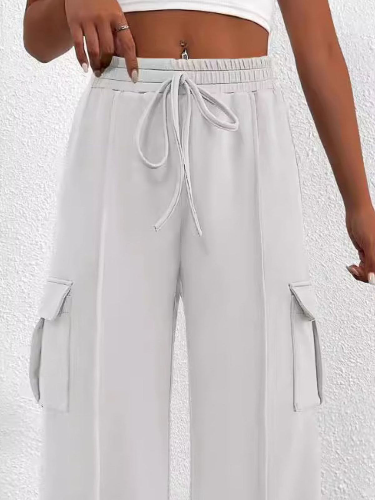 High-Waisted Drawstring Cargo Pants