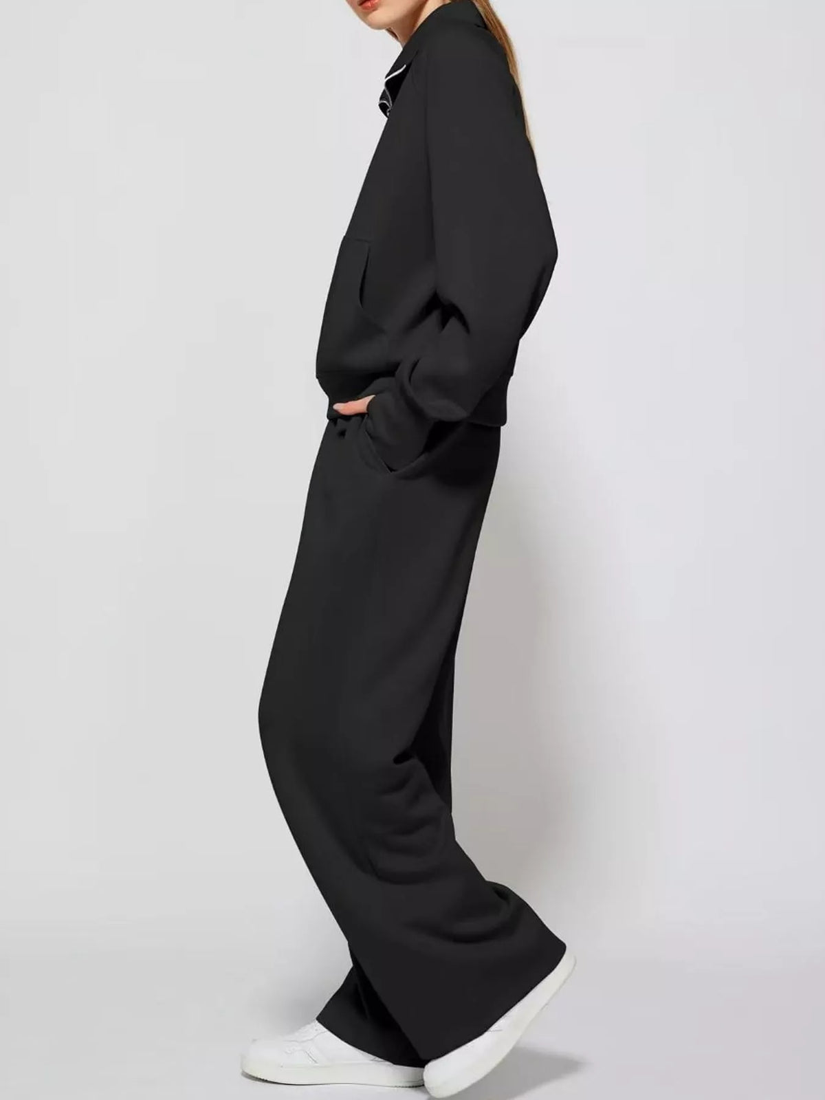 Half-Zip Sweatshirt and Wide-Leg Pants Set