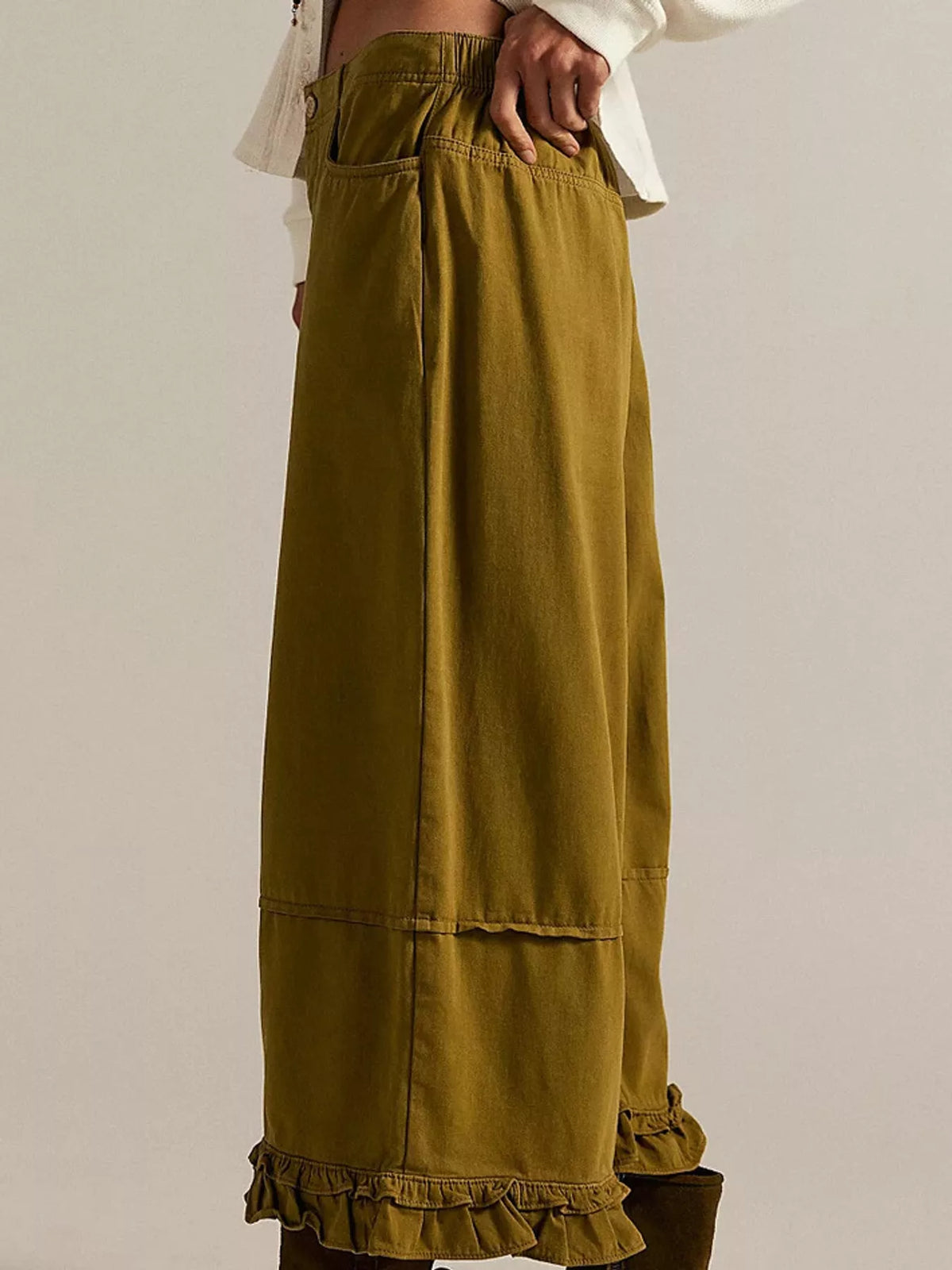 Wide-Leg Ruffle Hem Jeans