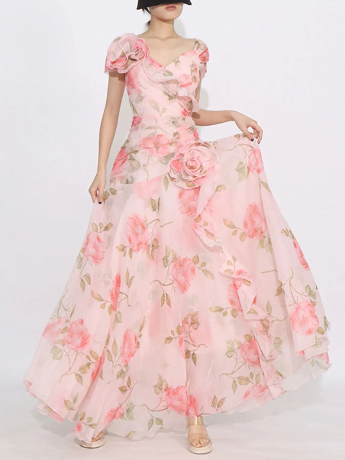 Floral Ruffled Maxi Dress in Print